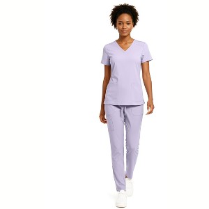 Hey Collection Women’s 5-Pocket Medical Scrub Set – V-Neck Top & Straight Leg Pants, Comfortable Flexible Nursing Uniforms - 1 of 4