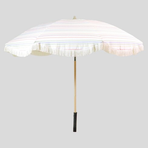 8 5 X 8 5 Brunch Stripe Scalloped Patio Umbrella White Fringe Light Wood Pole Opalhouse Target