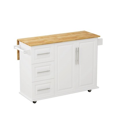 Kitchen Island Cart On Wheels With 2 Doors & 3 Drawers Adjustable Shelves Towel / Spice Rack For Home Kitchen, Dinning Room 43.31 x 16.93 x 36.02 Inch