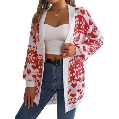 KOJOOIN Womens Christmas Reindeer Lightweight Long Sleeve Open Front Cardigan Sweaters with Pockets