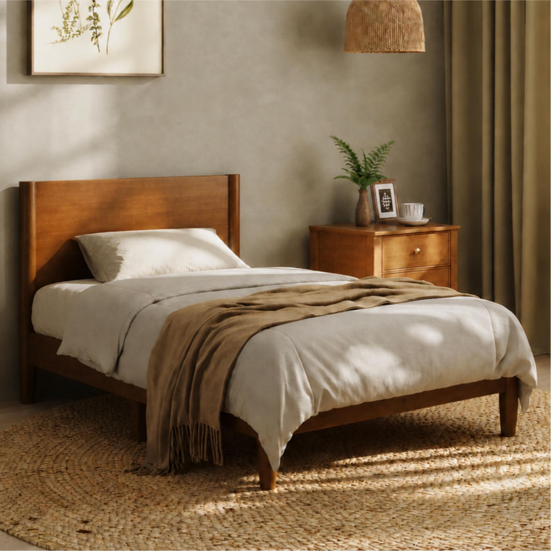 AMERLIFE Solid Wood Platform Bed Frame with 38" Headboard, Wooden Slats