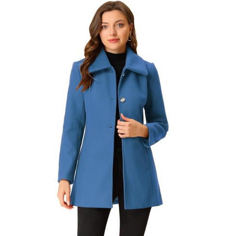 Allegra K Women's Turn Down Collar Overcoat A-line Single Breasted Winter  Coat With Pockets Blue Large : Target