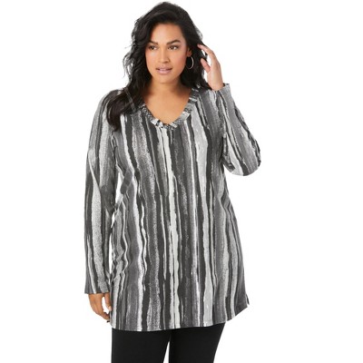 Striped Tie Dye Round Neck Tunic Plus KRT1408-1P
