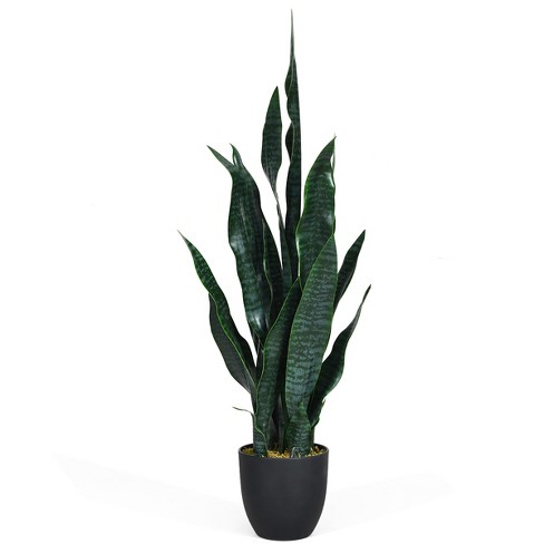 CROSOFMI Artificial Snake Plant 35.4 inch Fake Sansevieria Tree with 32 Leaves, Perfect Faux Mother in Law Plants in Pot for Indoor Outdoor House Home