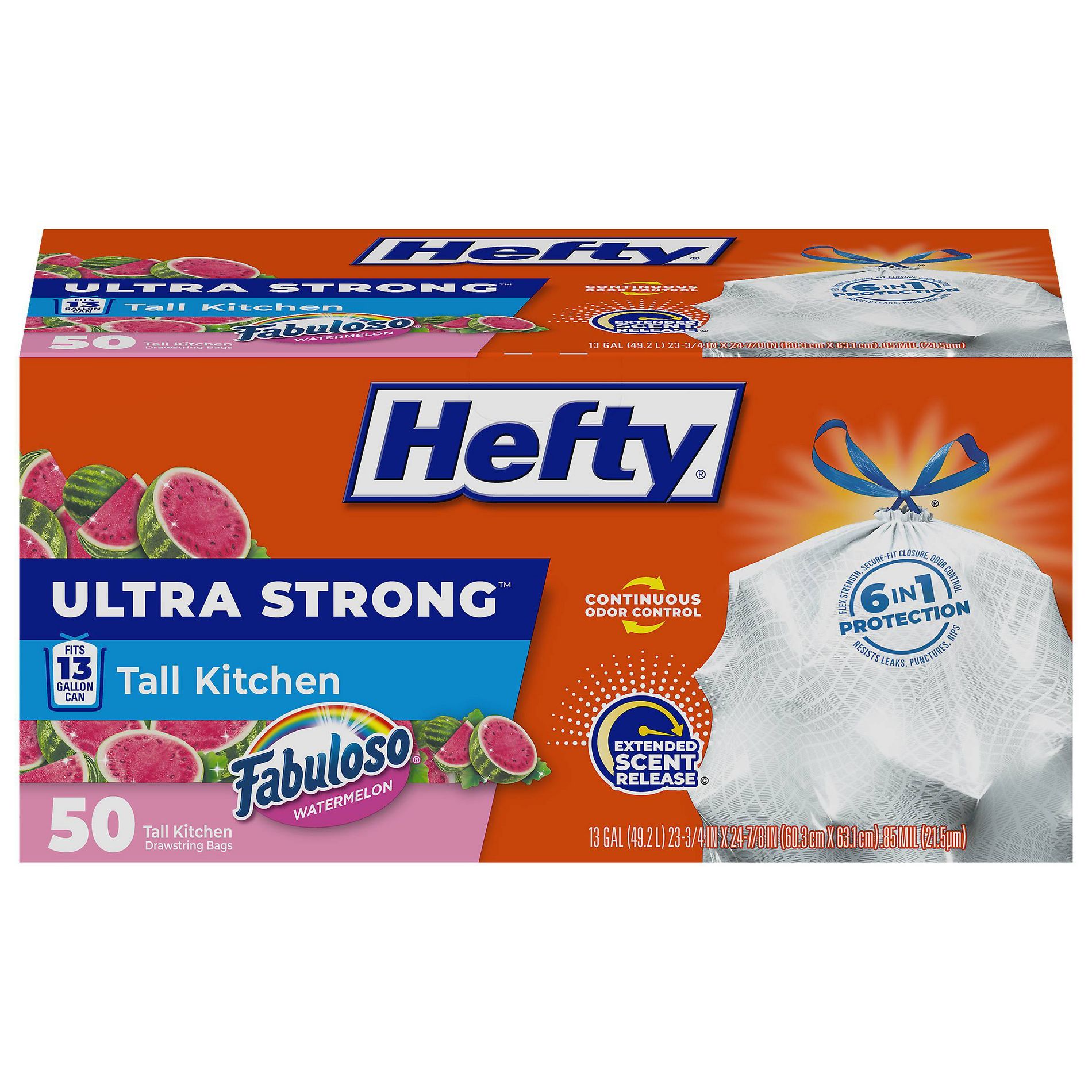 Hefty Ultra Strong Fabuloso Tall Kitchen Drawstring Trash Bags - Watermelon - 50ct