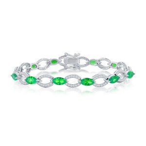 Bella Silver Sterling Silver Marquise & Oval Linked Bracelet - Emerald CZ - Green - 7.5 Inch - 1 of 2
