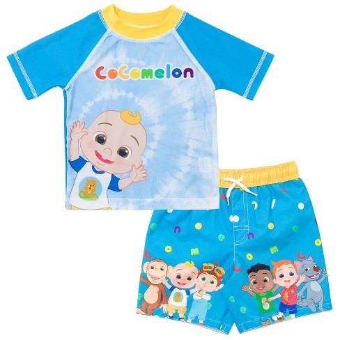 Cocomelon Nico Tomtom Mochi Jj Wally Cody Infant Baby Boys Rash Guard And  Swim Trunks Outfit Set Tie Dye Blue 18 Months : Target