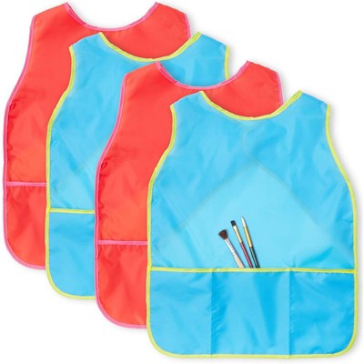 Bright Creations 4 Pack Kids Art Smocks, Waterproof Artist Painting Aprons with 3 Pockets and Velcro Tape for Art and Crafts Activity