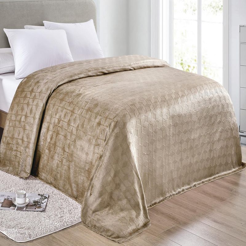 Amrani Bedcover Embossed Blanket Soft Premium Microplush Taupe by Plazatex, 1 of 4