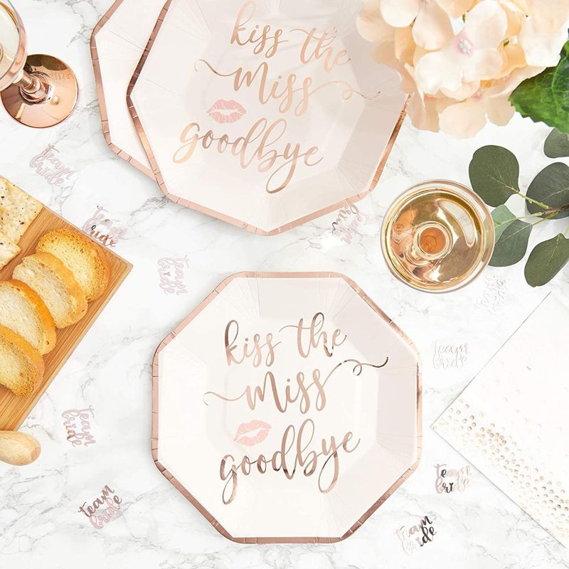 Blue Panda Bachelorette Disposable Paper Party Plates - Kiss the Miss Goodbye, Rose Gold, 48 Count, 2 of 6