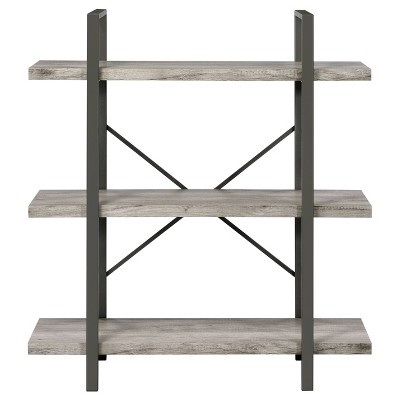 Pearl Silver Transitional 3-Shelf Bookcase in Gray Driftwood