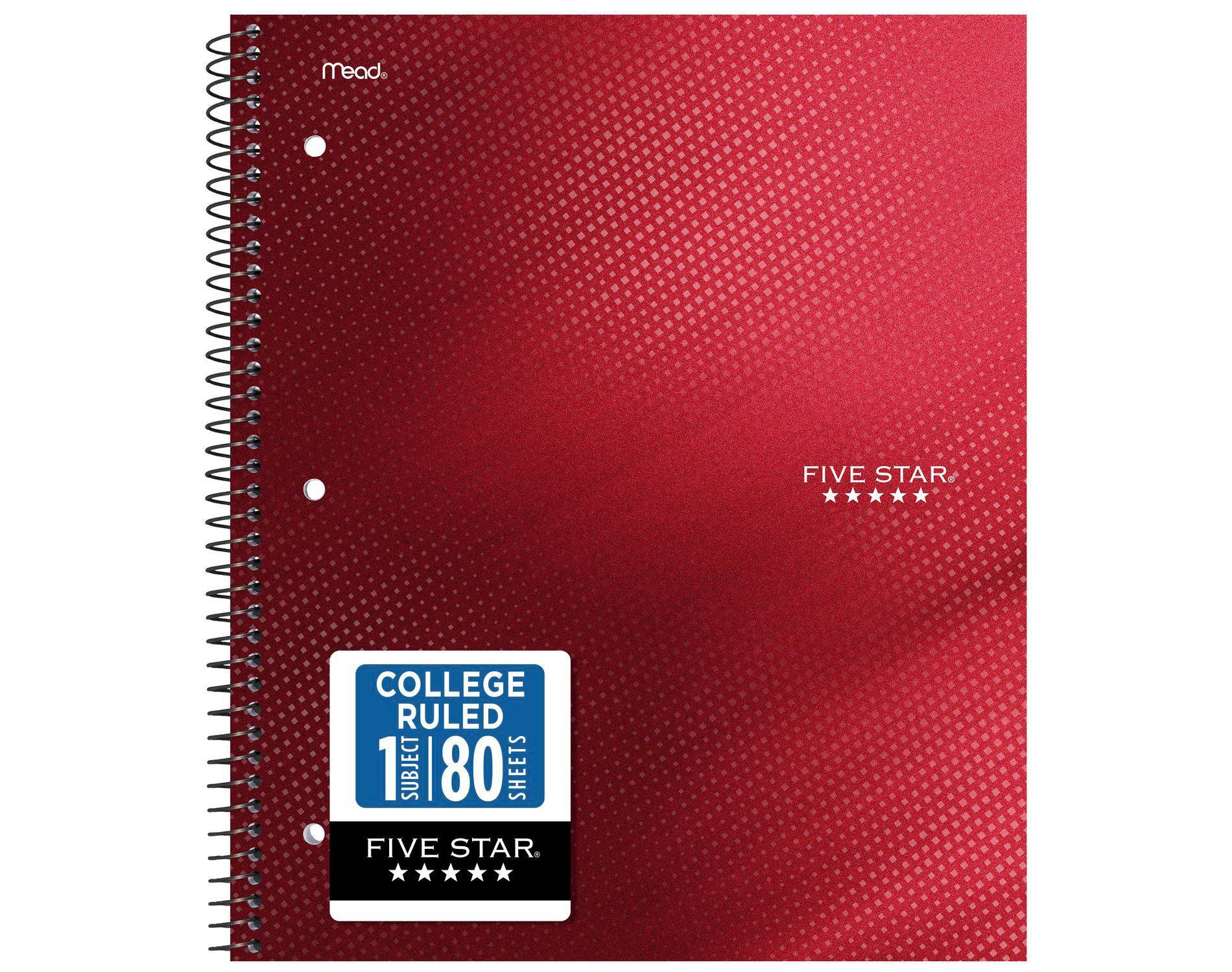 Five Star 8.5"x11" Active College Ruled Notebook Red