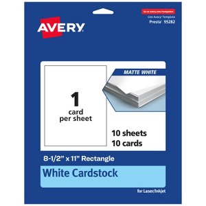 Avery Printable Rectangle Cards, 8.5" x 11", Matte White Cardstock, Print-to-the-Edge, Laser/Inkjet Cards, 10 Total - 1 of 4