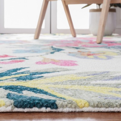 Ivory and Pink Floral Hand-Tufted Wool Round Rug, 6'