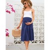 Women's High Waist Maternity Skirt Summer Floral Pleated Swing A Line Midi Skirts  Whit Pocket - 3 of 4