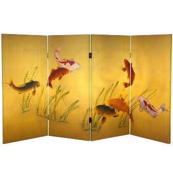 3' Tall Double Sided Seven Lucky Fish Canvas Room Divider - Oriental Furniture