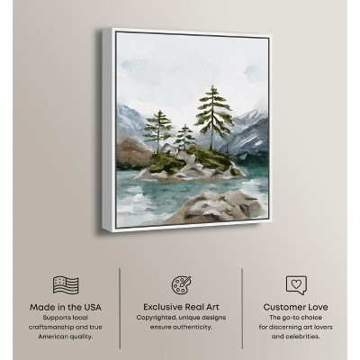 Cold Winter Lake Landscape Canvas Art with White Frame