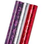 Juvale 3 Pack Heart Gift Birthday Wrapping Paper, Holographic Gift Wrap for Valentines, Mother’s Day, Wedding, 17" x 17.3 ft