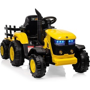 12V Kids Electric Tractor with Remote, Dual 35W Motors, 3-Speed, Detachable Trailer, Bluetooth/USB, LED Lights, for Ages 3+, Green - 1 of 4