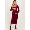 Pinkblush Burgundy Scoop Neck Long Sleeve Maternity Midi Dress - 2 of 4