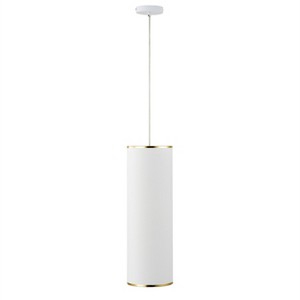 Dewdrop Modern Cylinder Pendant Light, White Fabric Shade with Gold Trim Hanging Ceiling Fixture for Dining Room Kitchen - 1 of 4
