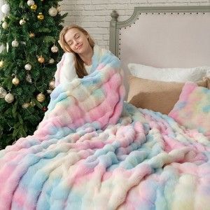 Cozy Bliss Bubble Faux Fur Throw Blankets, Plush Soft Thick Blanket for Sofa, Bedroom, Living Room - 1 of 4