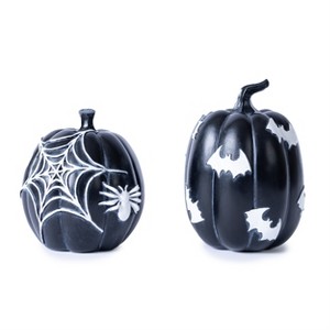 Halloween Spider and Bat Pumpkin Figurine Set Polyresin – Stylish Black–White Indoor Decor Accent by Melrose - 1 of 4