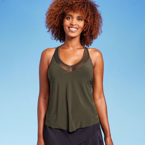 Women's Upf 50 V-neck Mesh Lined Tankini Top - Aqua Green® Olive Green M :  Target