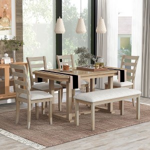 CENGHU 6-Piece Rubber Wood Dining Table Set for 6, Kitchen Table & Chairs Set with Wood Grain Pattern Tabletop and Soft Cushion - 1 of 4
