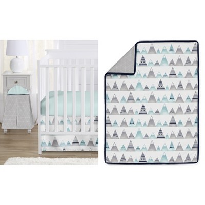 Image of Sweet Jojo Designs Boy or Girl Gender Neutral Unisex Baby Crib Bedding Set - Mountains Grey and Blue 4pc