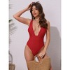 INSPIRE CHIC Women's Deep V Plunge Monokini Backless Bikini Set, Wide Strap Slimming Swimwear Bathing Suit 1 Set - 4 of 4