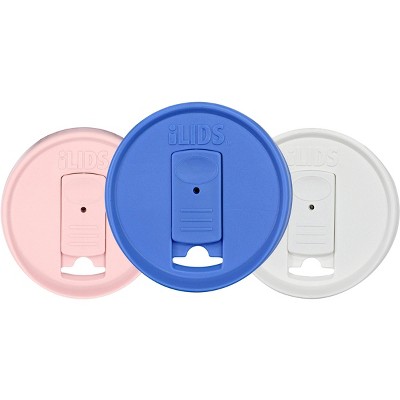 iLIDS 3pk Pastel Regular Mouth Drink Lid - Periwinkle/White/Pale Pink