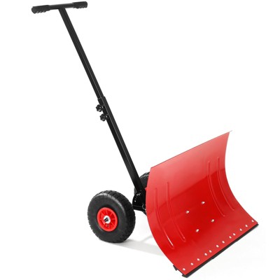 Snow Shovel with Wheels, 29.1" W x 19.3" H Heavy Duty Snow Pusher for Driveway, Ergonomic Snow Pusher Shovel with Snow Removal