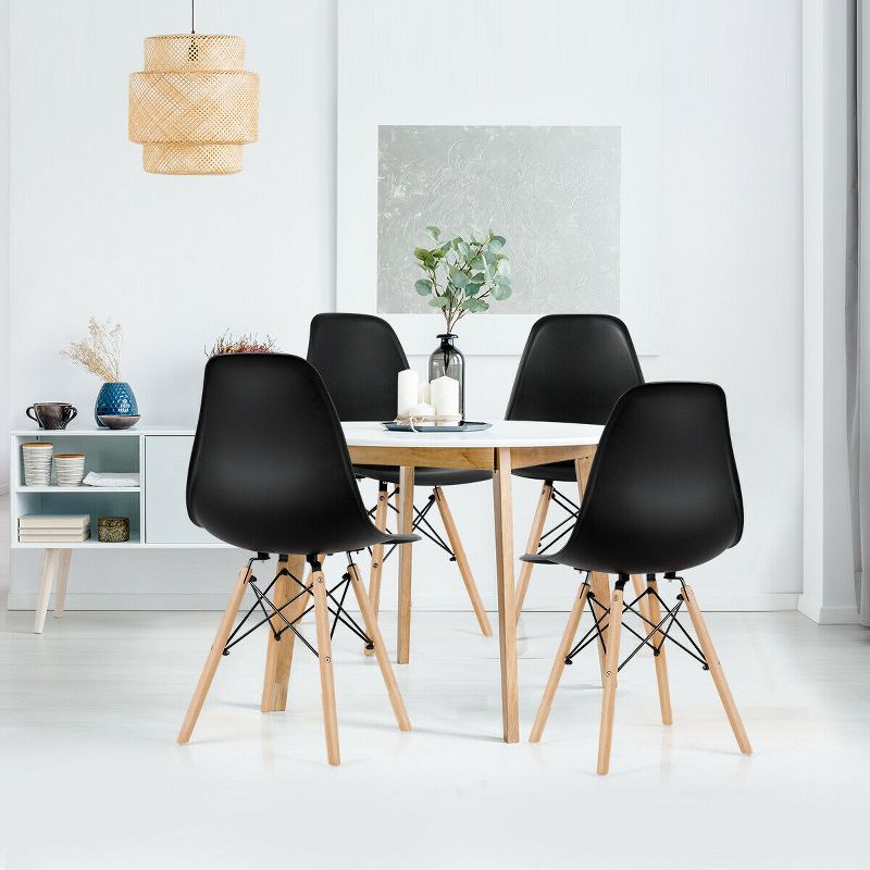 Costway Set of 4 Modern Dining Side Chair Armless Home Office w/ Wood Legs White/Black/Blue, 4 of 11
