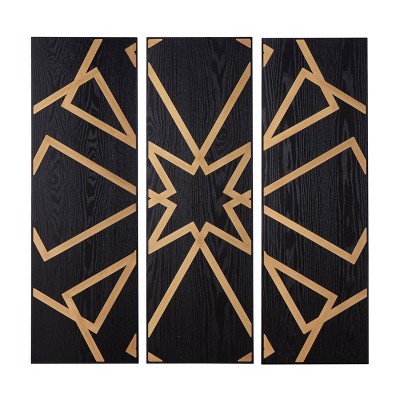 (set of 3) 12" x 36" Camkent Decorative Wall Panels Black/Gold - Southern Enterprises