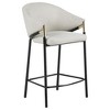 Linen-like Fabric Beige Cushioned Counter Height Stools with Glossy Finish and Gold-accented Armrests (Set of 2) - 3 of 4