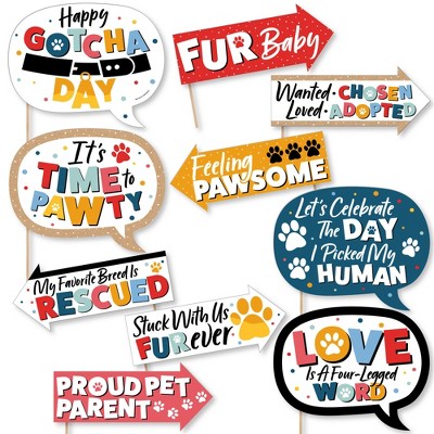 Big Dot of Happiness Funny Happy Gotcha Day - Dog and Cat Pet Adoption Party Photo Booth Props Kit - 10 Piece