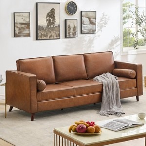78" Leather Sofa, Mid-Century Modern Deep Seat Couch 3-Seat Sofa for Living Room - 1 of 4
