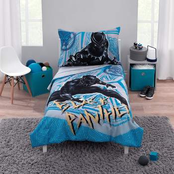 Marvel Black Panther Blue, Black, and Grey Warrior King 4 Piece Toddler Bed Set
