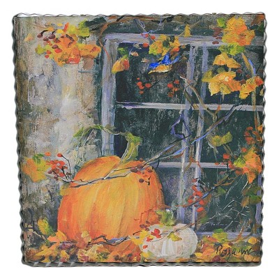 Fall 9.5" Spirt Of Fall Print Pumpkin Bluebirds  -  Wall Sign Panels