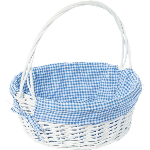 Vintiquewise White Round Willow Gift Basket, with Gingham Liner and Handle - image 1 of 4