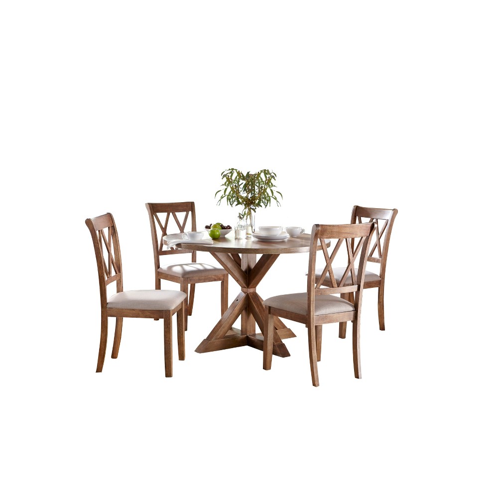 Photos - Dining Table Buylateral 5pc Roma Dining Set Driftwood: Modern Upholstered Chairs, Wood Composite Table