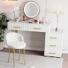 VYNXARIA Velvet Upholstered Vanity Set with Chair - Makeup Table with 5 Large Drawers & Adjustable Storage, Marble-Look Top, Beige - 2 of 4