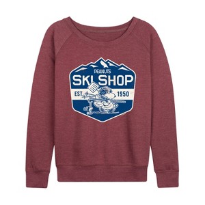 Women's - Peanuts - Ski Shop Lightweight French Terry Wide Neck Long Sleeve Shirt - 1 of 4