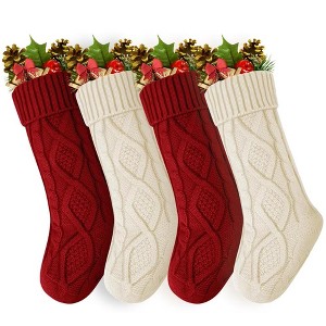 Swtroom 4 Pack Christmas Stockings, Knitted Stocking for Holiday Christmas Party Family Decorations Red White - 1 of 4