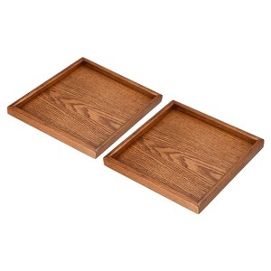Unique Bargains Square Solid Wood Glaze Treated Non-Slip Kitchen Serving Tray 2 Pcs - 1 of 4