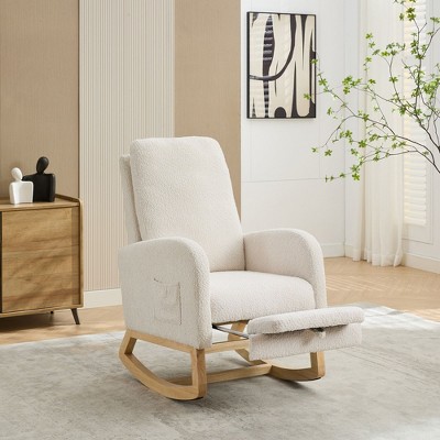 Nicbex Boucle Glider Rocking Chair With Retractable Footrest ...