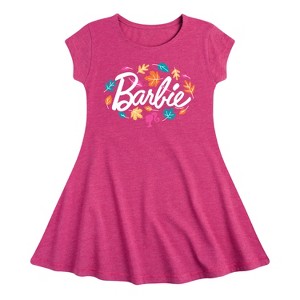 Girls' - Barbie - Leaves Swirling Fit & Flair Cap Sleeve Dress - 1 of 2