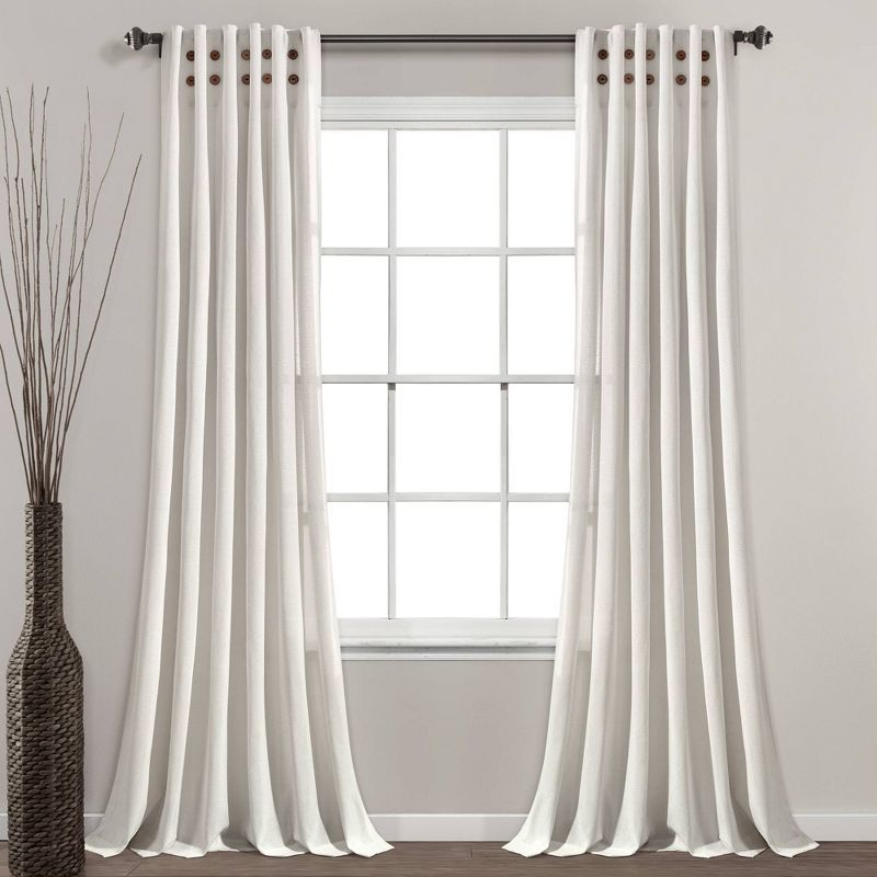 84"x40" Linen Button Pinched Pleat Light Filtering Window Curtain Panel - Lush Décor, 1 of 8