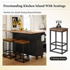 Set of 3 Kitchen Island Set Dining Table Set with 2 Stools, Kitchen Storage Cabinet with Drop Leaf, Drawers, Towel Rack, Blue/Black/White-ModernLuxe - 3 of 4